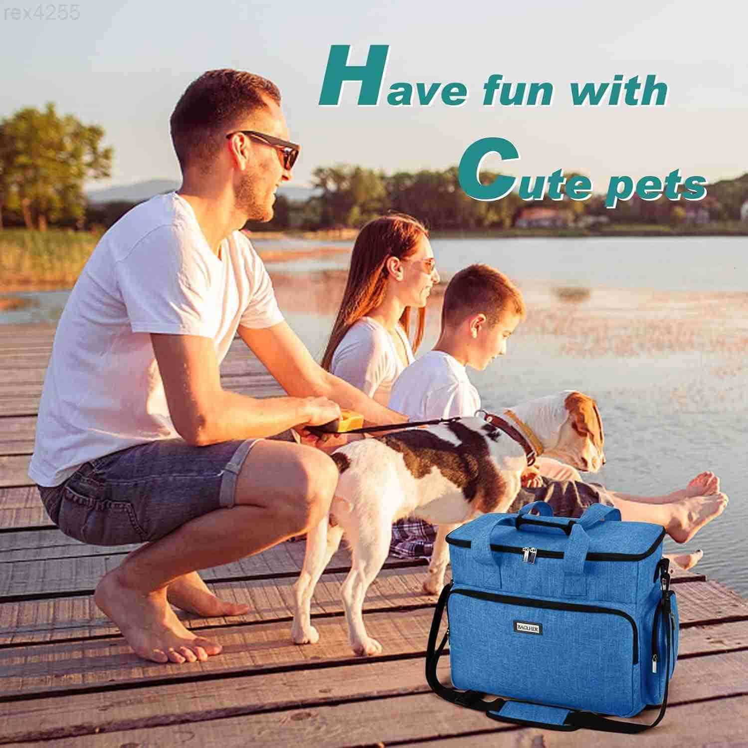 Dog Travel Bag Pet Travel Bag ALL Pet Travel Supplies With 2 Pet Food Containers and 2 Collapsible Silicone Bowls Essential Kits for Pet Travel GreyW2