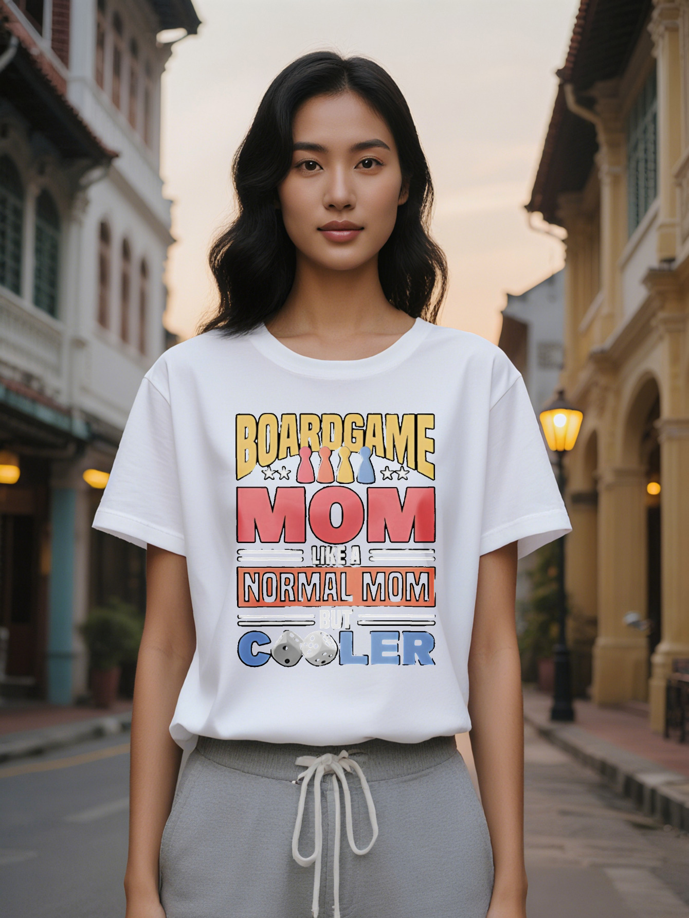 Lady Crew Neck T-Shirt with Colorful Chess Piece Design Boardgame Like a Normal Mom But Cooler Perfect Gift for