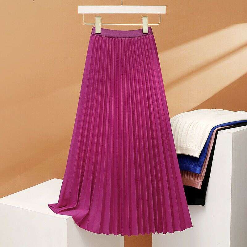 Women's Clothing Black Long Pleated Female Summer New High Waist Slim Accordion Fold A Line Skirt Simple Temperament Semi