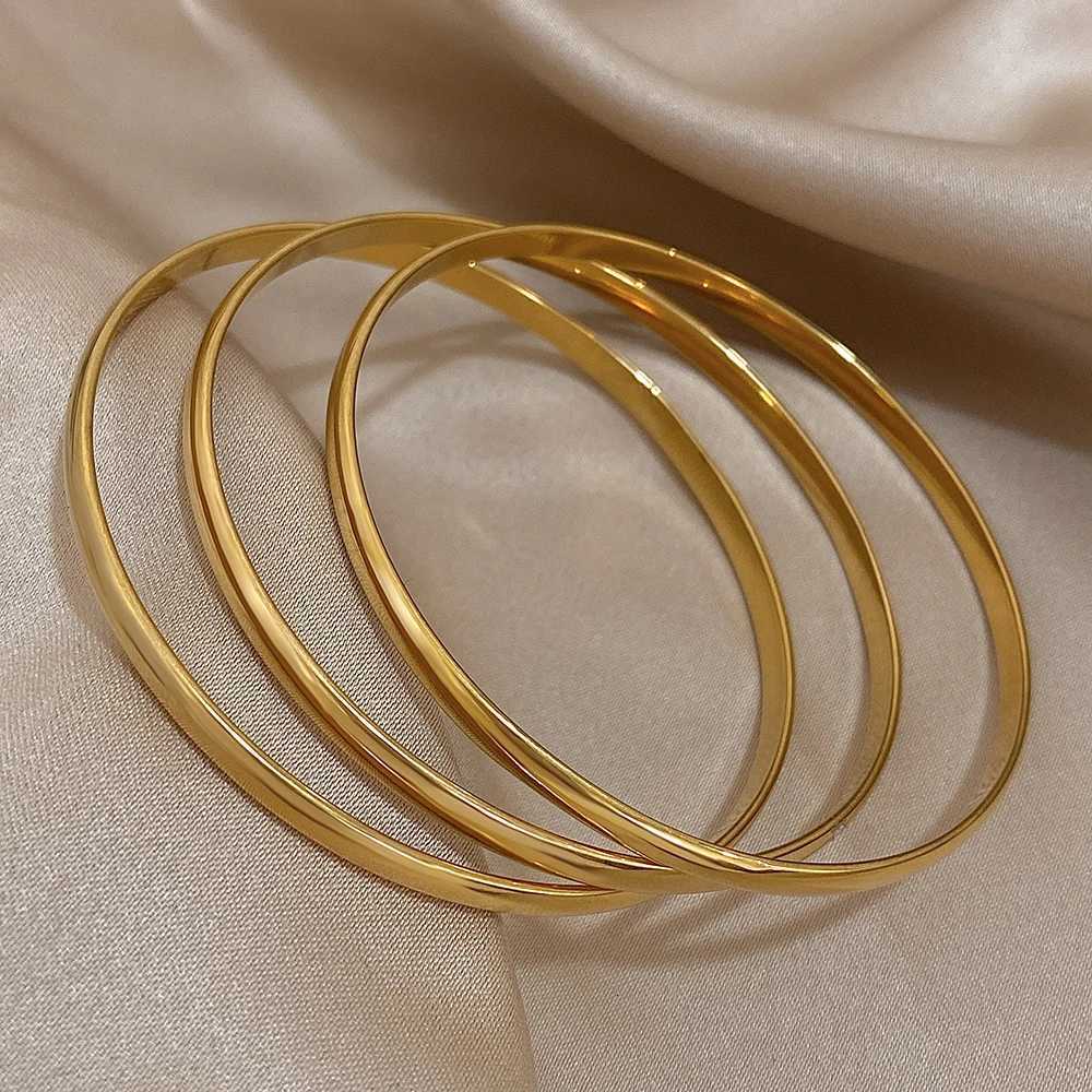 3pcs Glossy 18K Gold Plated Stainl Steel Bangle Bracelet for Women Minimalist Basic Wristband Bangles Waterproof JewelryXJ250904