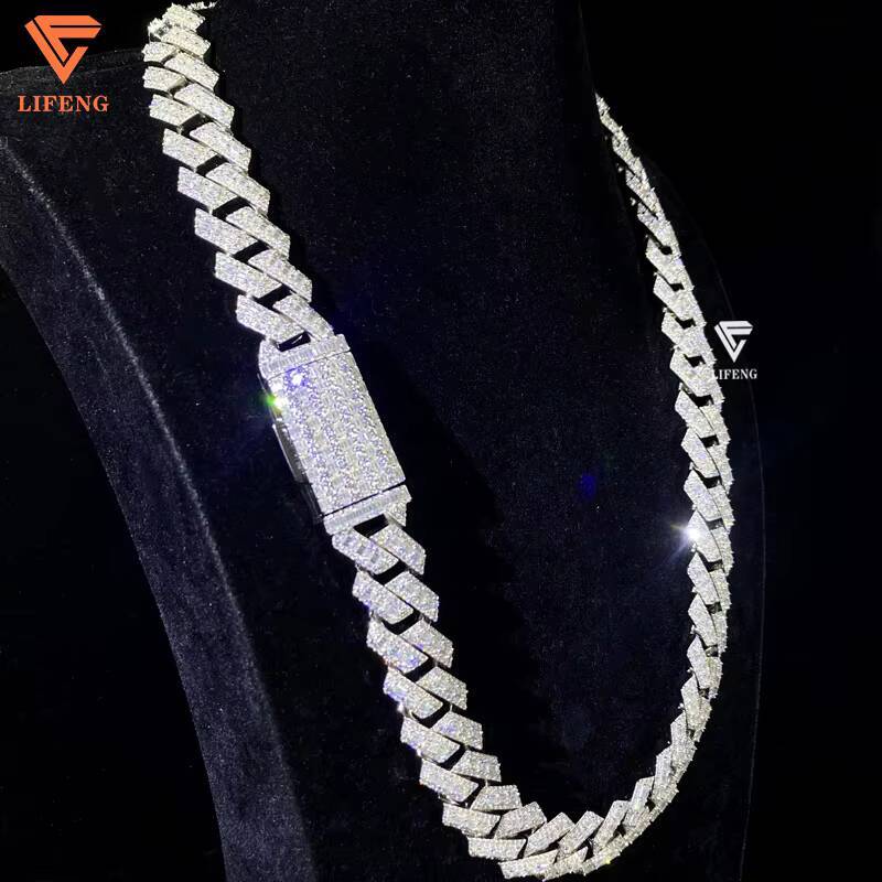 Custom Luxury 18mm Baguette Cut VVS Moissanite Necklace Solid 925 Silver Cuban Link Chain for Men Hip Hop Style Fine Jewelry