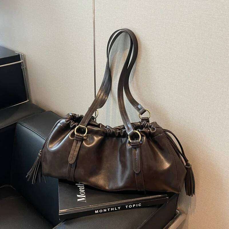 Vintage Womens Retro Tote Large Capacity PU Leather Boston Ruched Buckle Closure Hobo Bag Solid Color for Outdoor Travelluxury bag tote bag