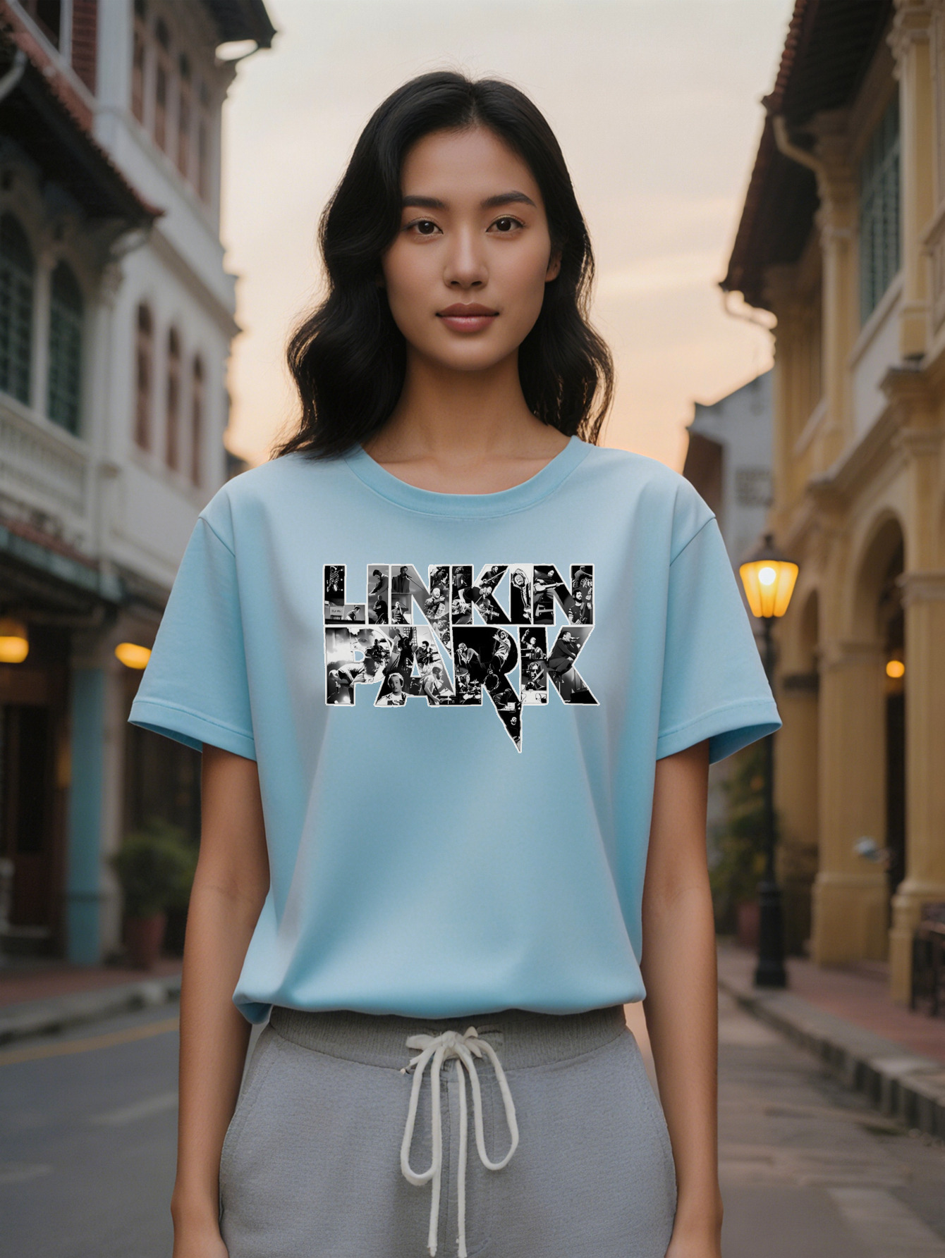 Large XL Lady Linkin Park Graphic T-Shirt Black White Photo Regular Fit Summer Tee Washable Rock Music Fan Gift Plus Size