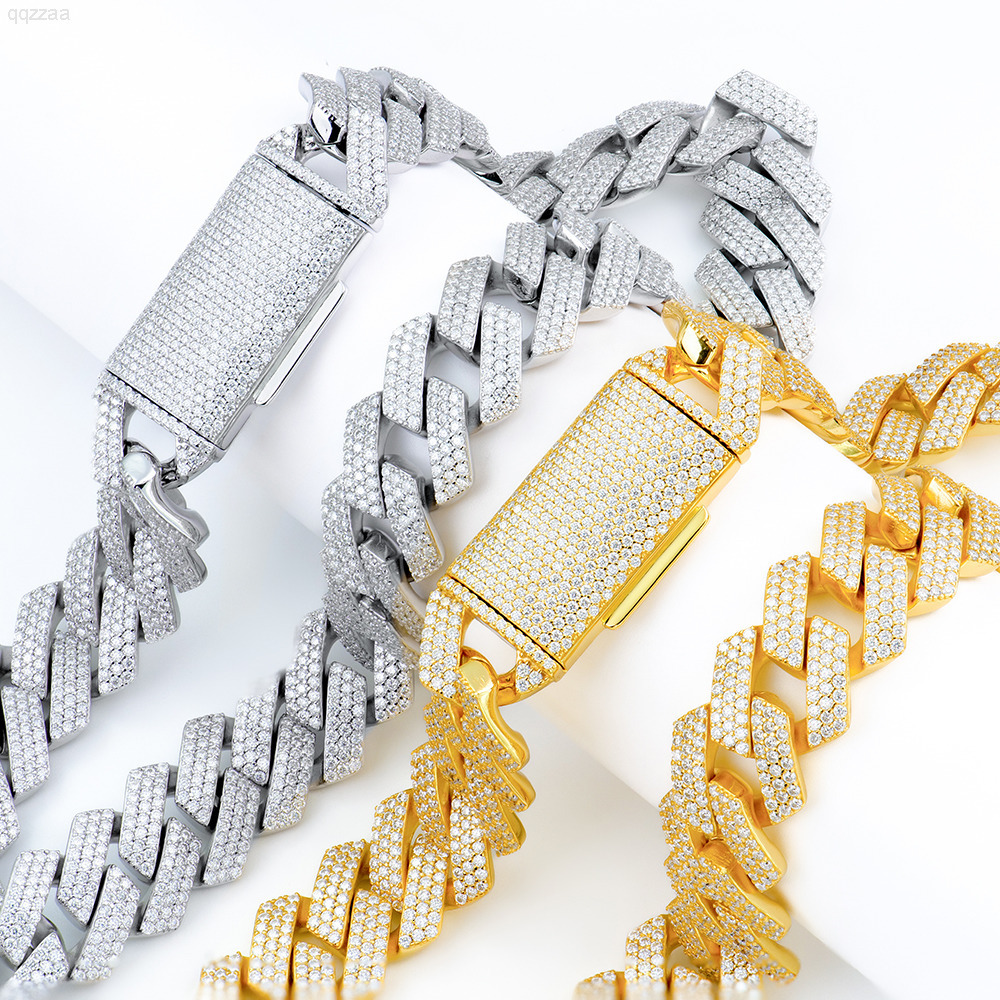 Custom Men Hip Hop Jewelry Heavy Big 20mm 925 Silver Miami Iced Out Vvs Diamond Mossanite Moissanite Necklace Cuban Link Chain