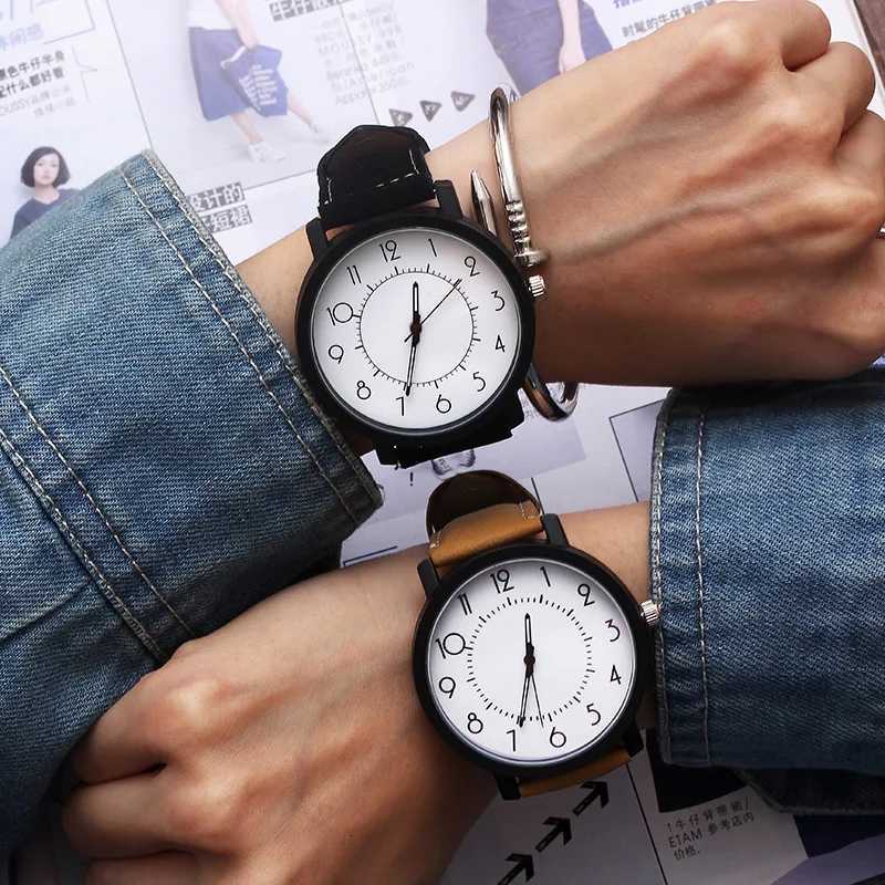 Large Dial PU Fashion Quartz Watches Men Clock Students Wristwatches M Hours Gifts Reloj Hbre X250904
