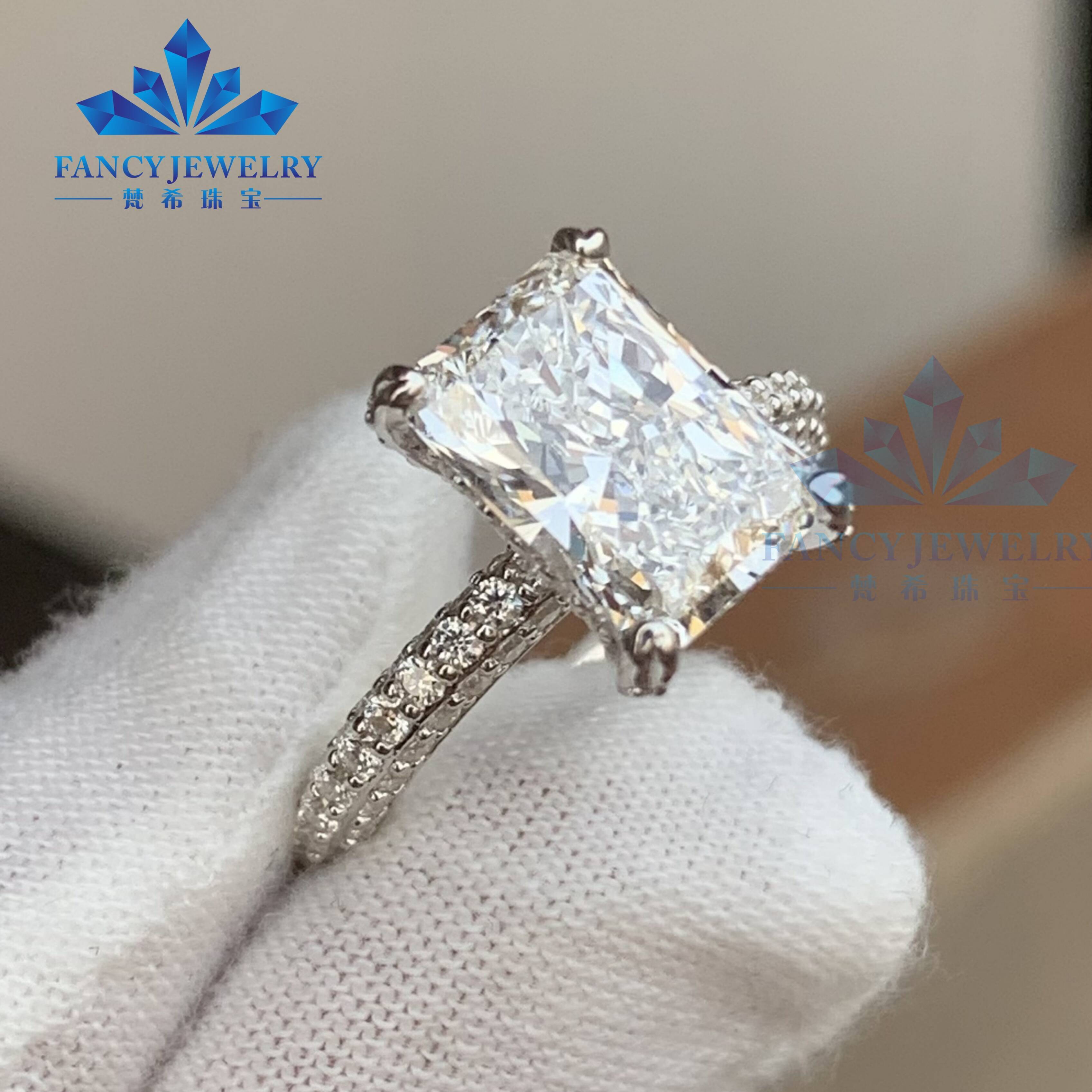 Luxurious Pave Lab Diamonds Jewelry Ring 18k White Gold IGI Vvs Women Engagement Rings Lab Grown Diamond Ring with Hidden Halo