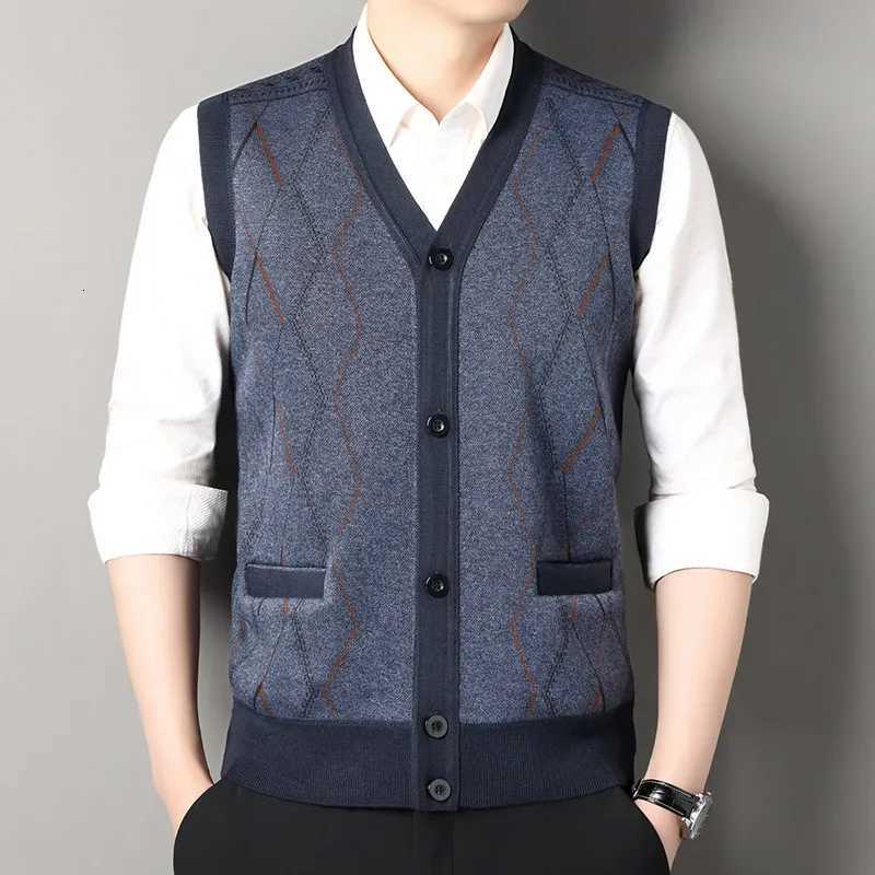 Autumn Winter Mens Sleeveless Knitted Cardigan Middleaged and Elderly Mens Warm Vest Coat Casual Fit Daily Hair Sweater VestXJ250904