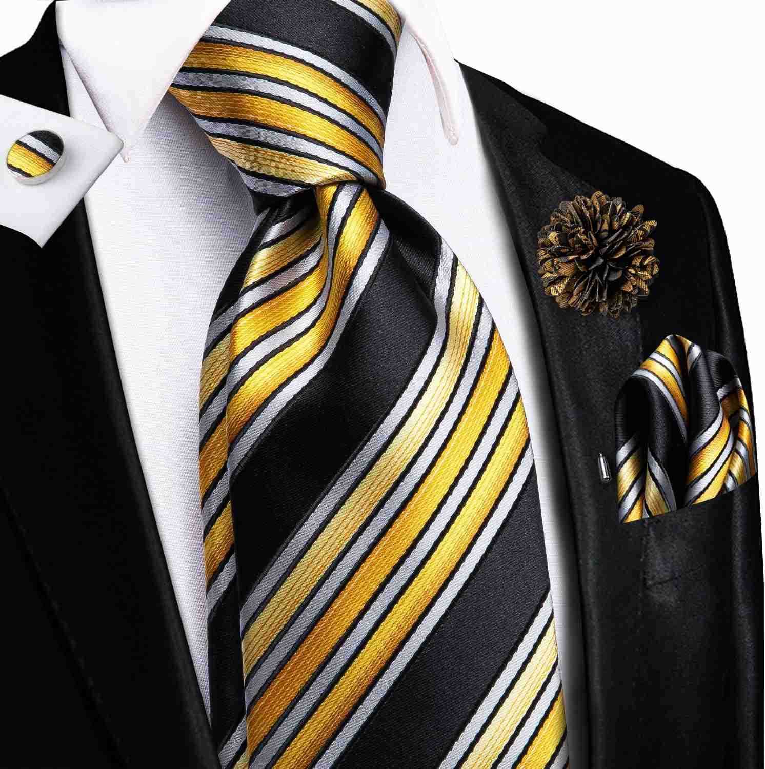 Mens Tie Lapel Pin Set Pocket Square Cufflinks Formal Woven Silk Tie Sets Wedding PartyW250904