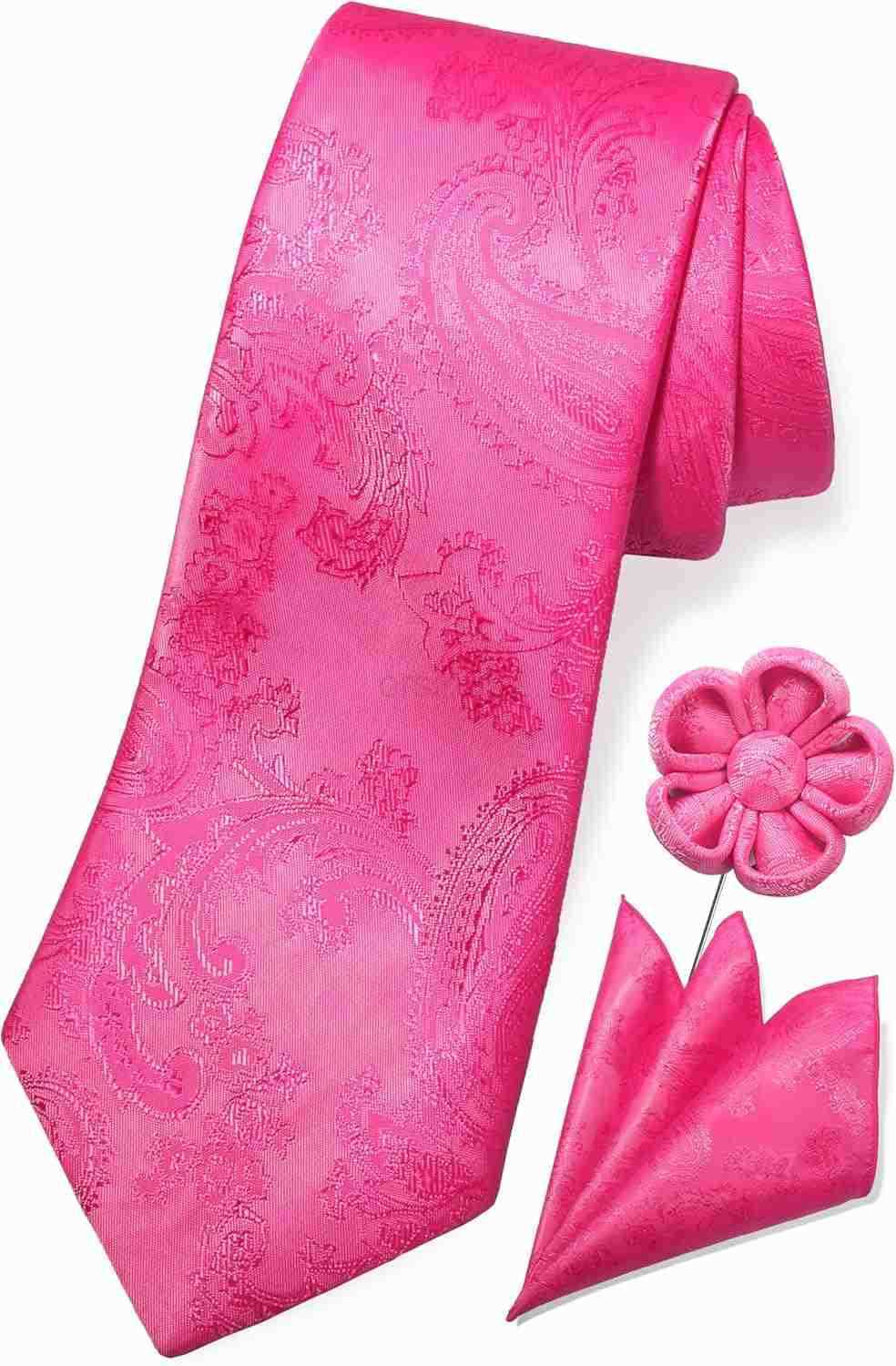 Tie Light Grey Ties for Men Paisley Neckties and Pocket Squares Set with Flower Lapel Pins for WeddingsW250904