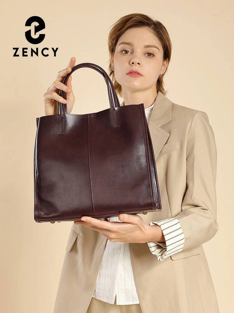 Zency Genuine Leather New Simple Shoulder Bag Large Capacity Shopper Women Casual Handbag Crossbody Vintage Oil Wax Tote