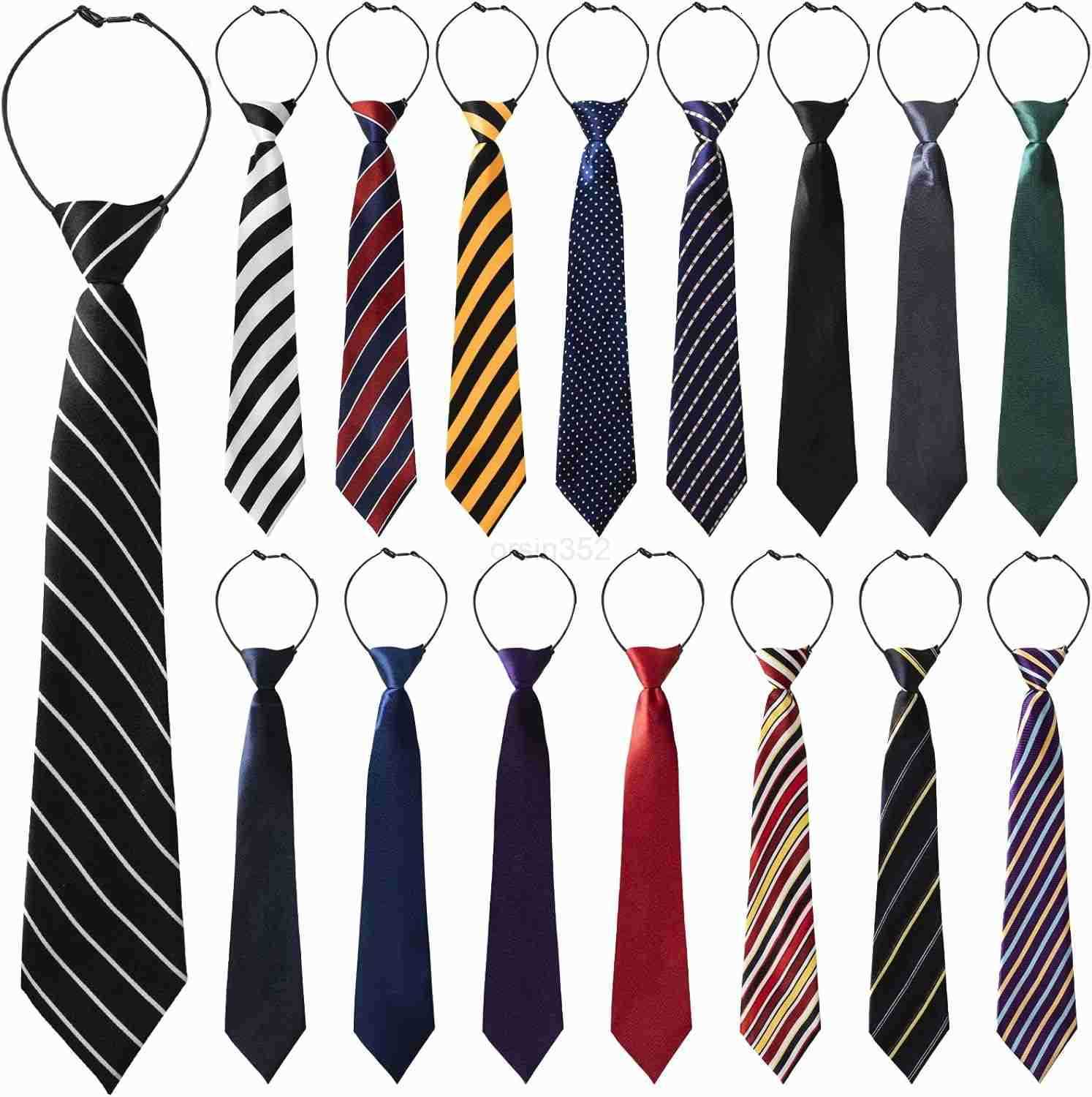16 Pieces Boys Tie Skinny Kid Pre Tied Neckties Adjustable Tie children Solid Color Striped Boys Neckties for Kids Toddler School Uniforms Ages 410W25