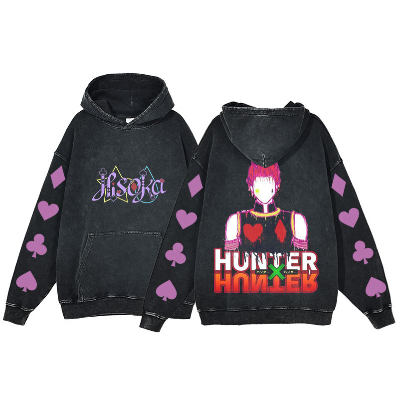 2025 Fall/Winter New Arrival: Anime Hunter X Hunter Washed Vintage Print Street Retro Hoodie - VT2717