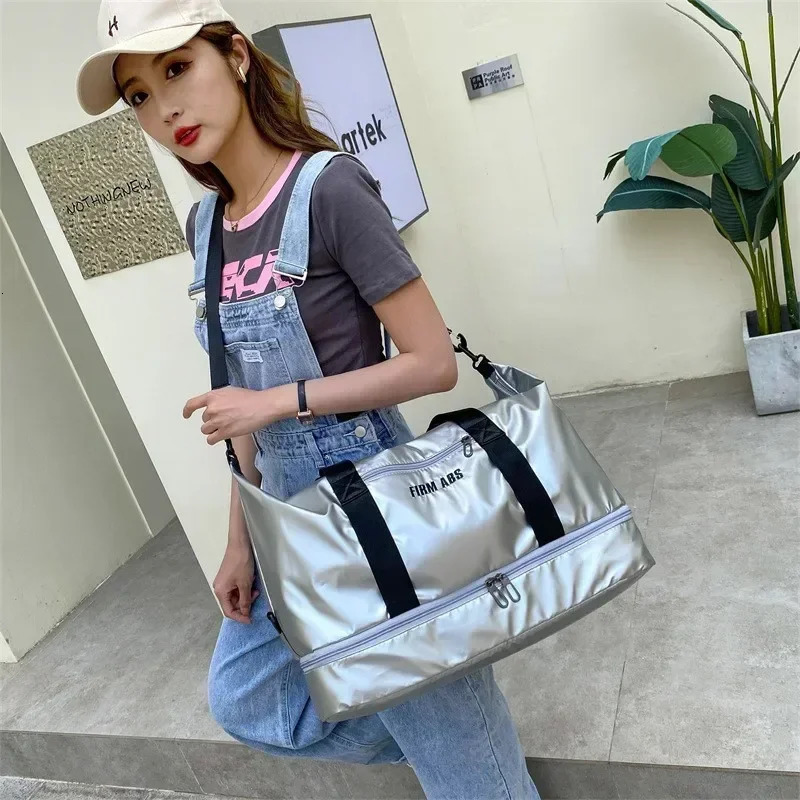 Large Capacity Gym Bags Pearlescent Women Fitness Training Swimming Handbag With Shoes Pocket Waterproof Yoga Pack Travel Duffel 250903