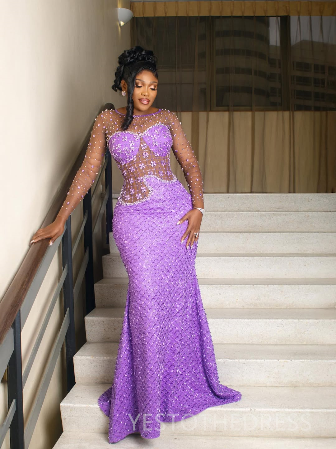 Purple Prom Dress 2025 Evening Dresses Vestidos De Novia Elegant Dresses For Special Occasions Beaded Lace Sheer Neck Birthday Dress Second Reception 