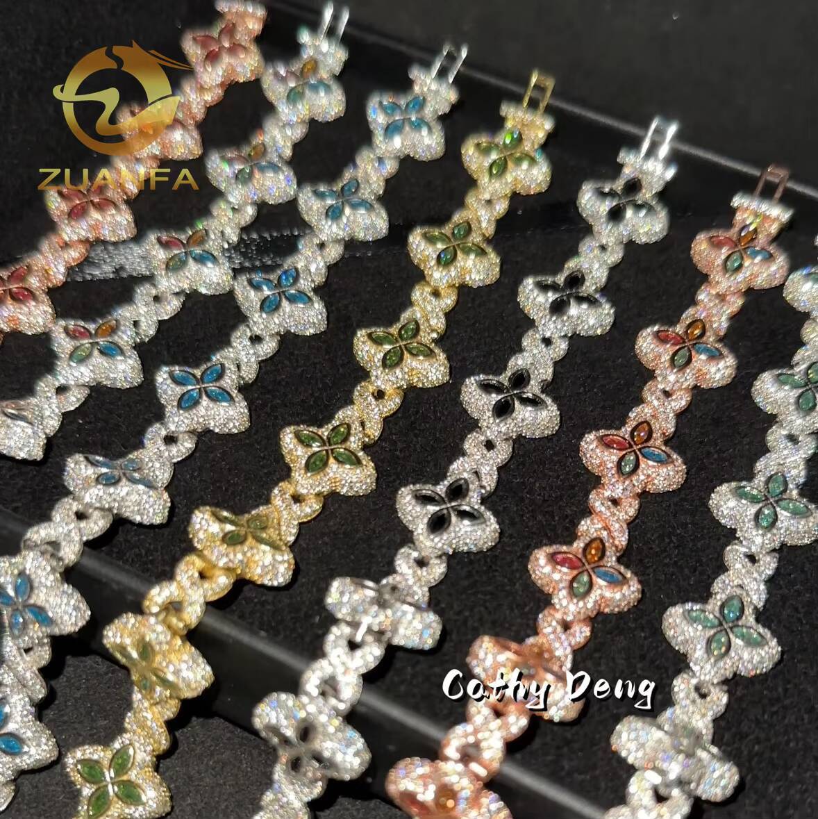 New Shamrock bracelet 15mm Marquise Flower Design Hip Hop Jewelry Iced Out Unisex Moissanite Cuban Link Chain 925 Silver Moissanite Bracelet