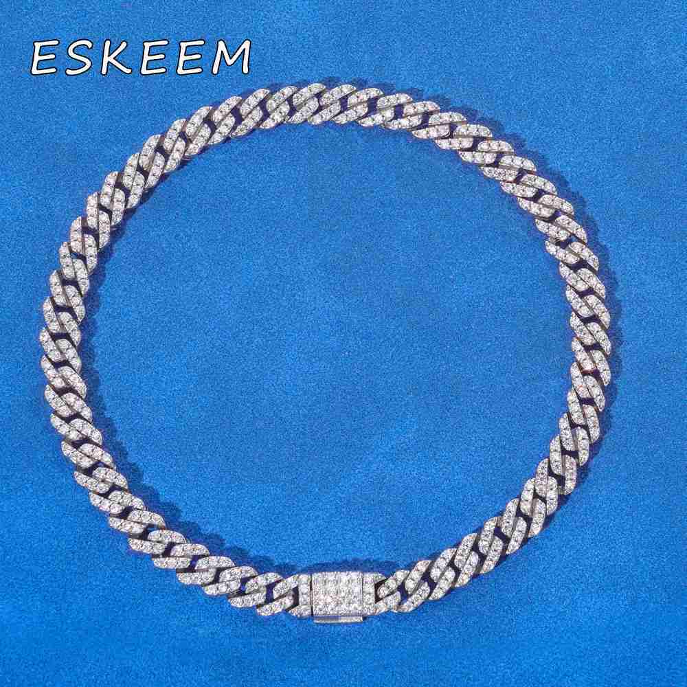 Eskeem Thin Cuban Link Bracelet 5mm 925 Silver Iced Out VVS Moissanite Flip Lock Clasp Hip Hop Fine Jewelry