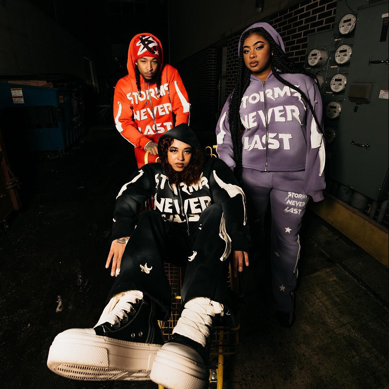 Mens Designer Fashion Streetwear Personalized Applique Letter Print High-Street Hip-Hop Style Full-Zip Cardigan Hoodie Tracksuit Pants Set