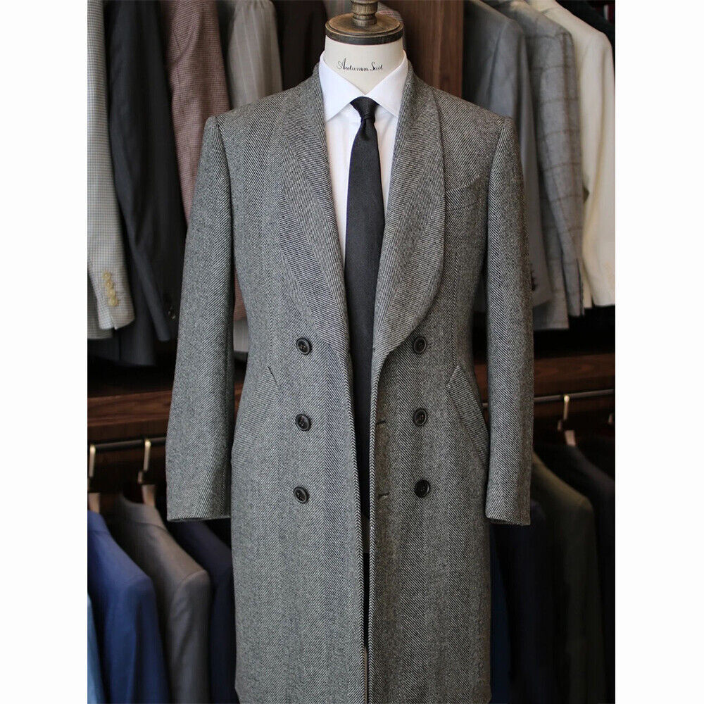 Elegant Men's Overcoat Herringbone Shawl Lapel Tailor-Made Windbreaker One Piece Double Breasted Warm Blazer Customized Overgarment Plus Size