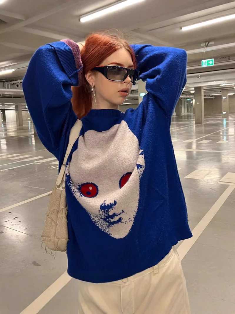 Y2K Sweater Winter Graphic Streetwear Womens Vintage Pullover Jumper High Knitwear Oversized Gothic Long Sleeve Tops Clothing M250904