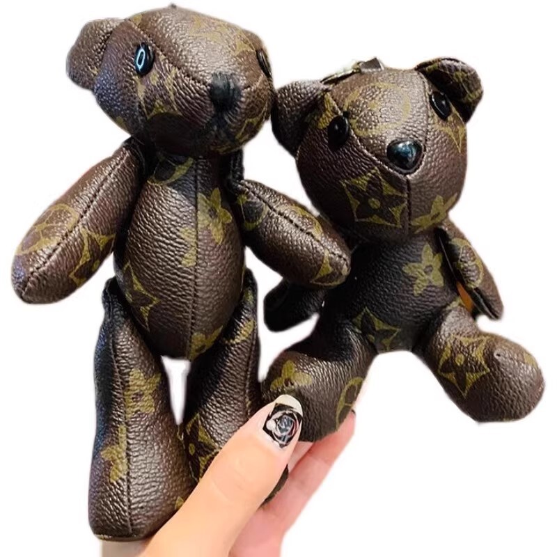 Presbyopia French Fighting Dog Keychain Checkerboard Pendant Car Keychain Leather Dog Pendant