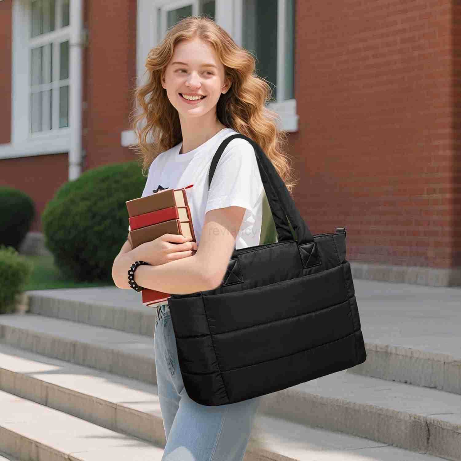 Tote Bag for Women Puffer Tote Bag Large Quilted Nurse Bag with Zipper for Work TravelW250904