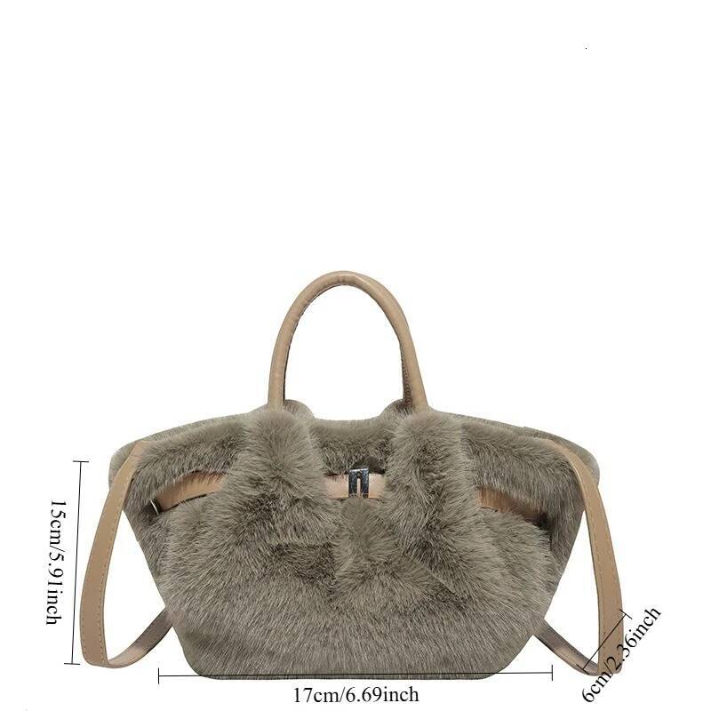 Fashionable Versatile Crossbody Grocery Bucket Handle Casual Plush Shoulder Bag