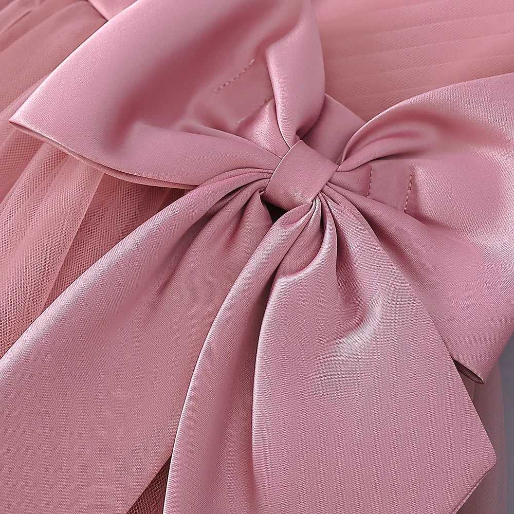 Fluffy Sequin Bridesmaid Princess Girls Dress Elegant Bow Pink Wedding Prom Evening Kids Party Dresses for Girl Birthday Costumes Z250904