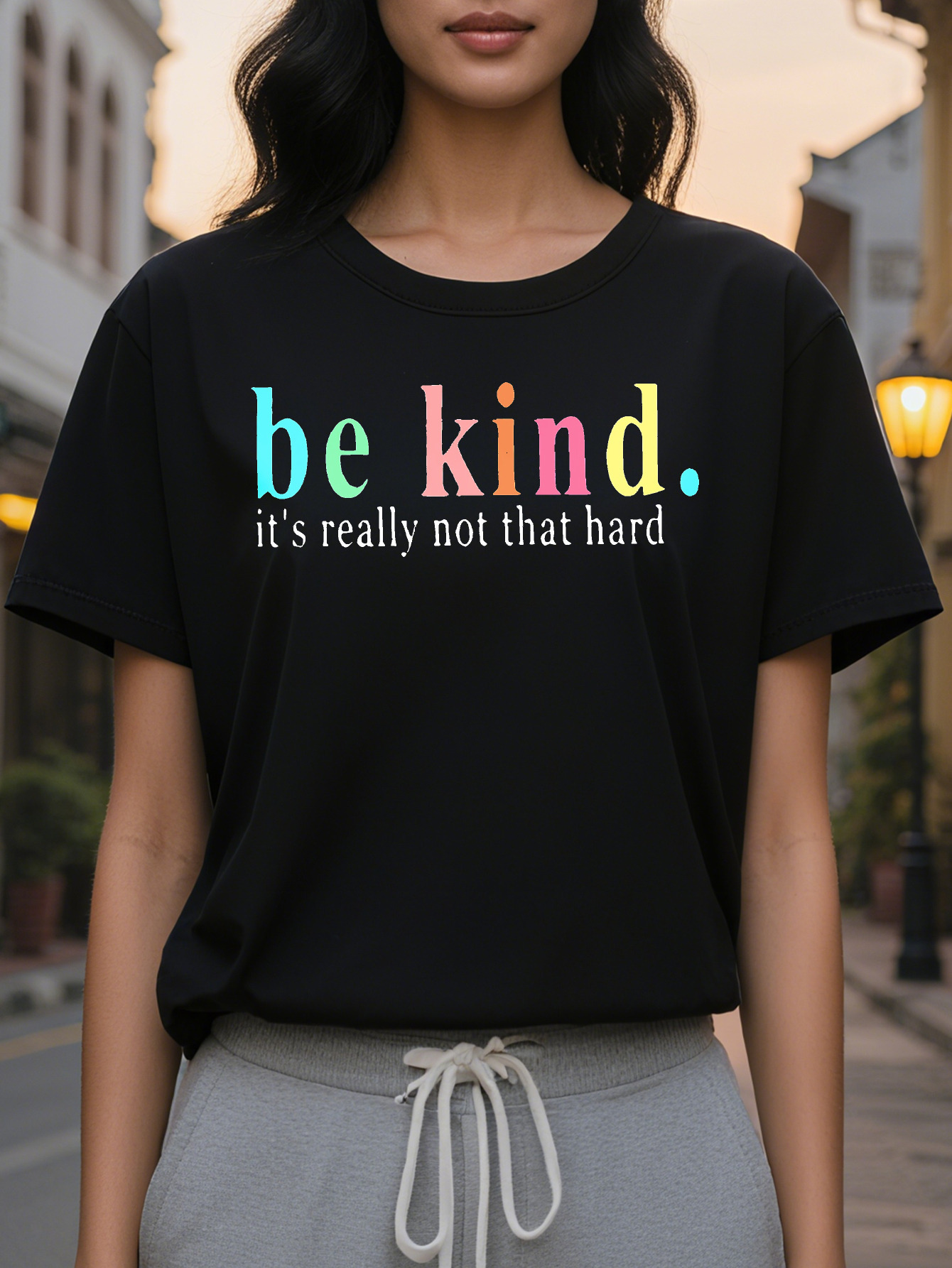 2023 Casual Short Sleeve Letter Print T-shirt Crew Neck Top for Spring Summer Women's Clothing