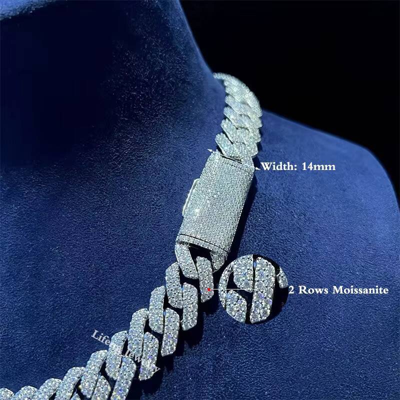 14mm Vintage Cuban Link Chain Custom 925 Sterling Silver Moissanite Diamond Luxury Necklace Elegant Charm Womens Chain Necklace