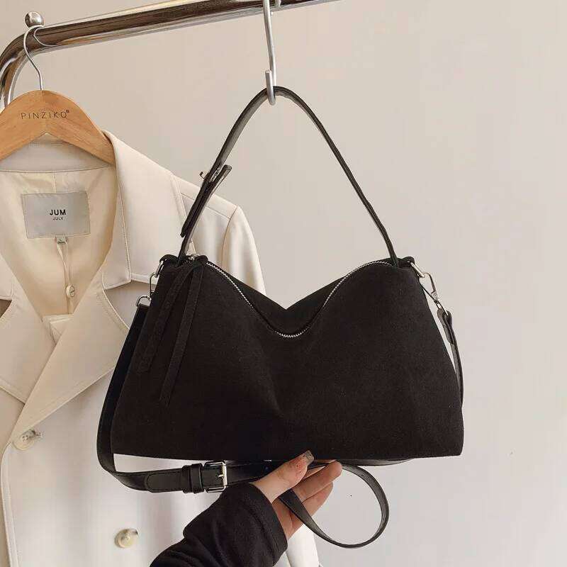 New Fashion Simple Fall Winter Spacious Boston Tote Soft Matte Suede Design Women's Large Capacity Portable Hand Strap Bag