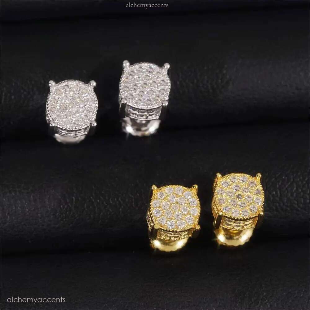 Hip Hop Gold Plated Round Style Sier Iced Out VVS Moissanite Stud Earrings for Men