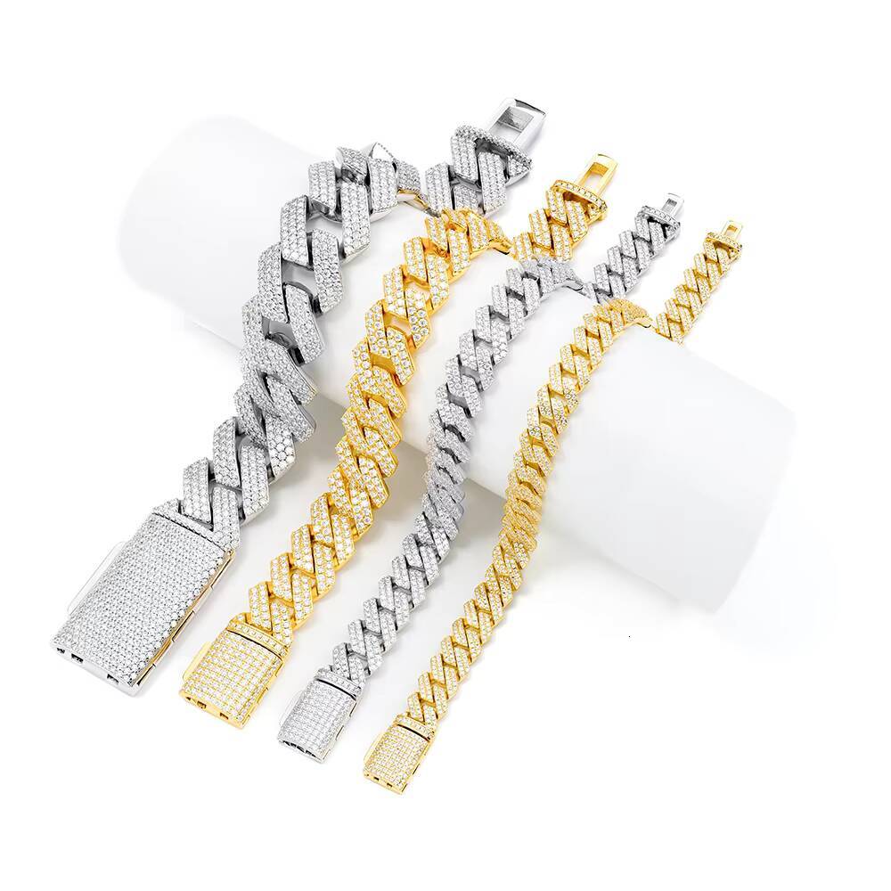 Sharp Cuban Link Chain SilverGold 6789 Bracelet GRA Certificated Iced Out Moissanite Bling Diamond Cuban Link Chains