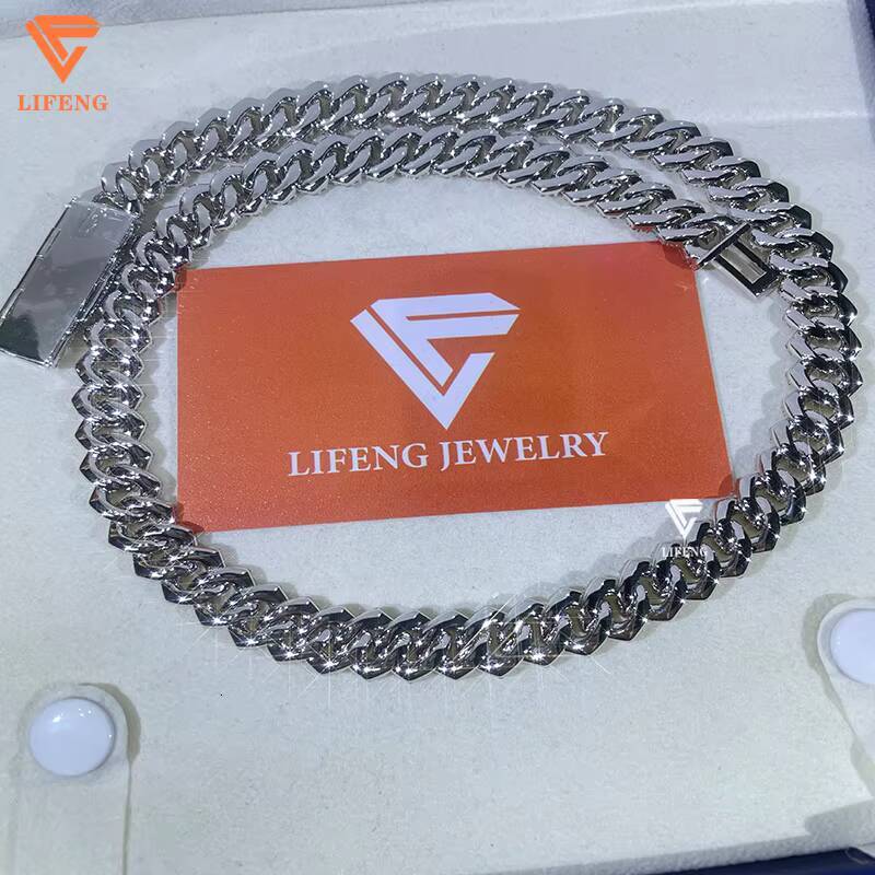 Hot Sale 925 Sterling Silver 10mm 2 Rows White Gold Chain Iced Out Popular High Quality Hip Hop Moissanite Cuban Link Chain