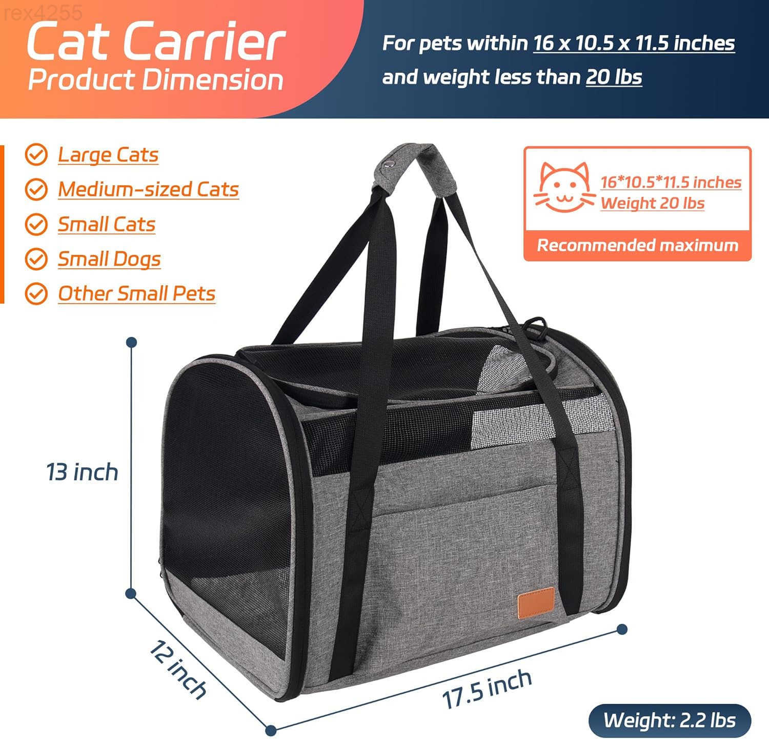 Cat Carrier for Large Cats 20 lbs Soft Sided Breathable Mesh Cat Travel Carrier Large Cat Carrier Airline Approved Washable Pet Carrier for Cats Small