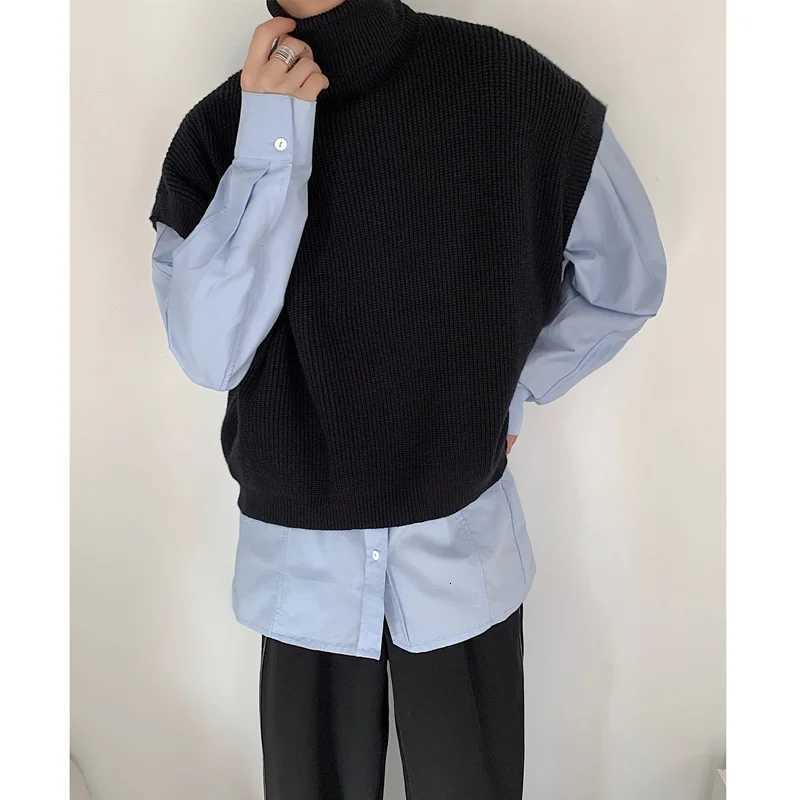 Turtleneck Sweater Vest Men Warm Fashion Winter Casual Knitted Pullover Men Korean Loose Short Sweater Vest Mens Jumper ClothesXJ250904