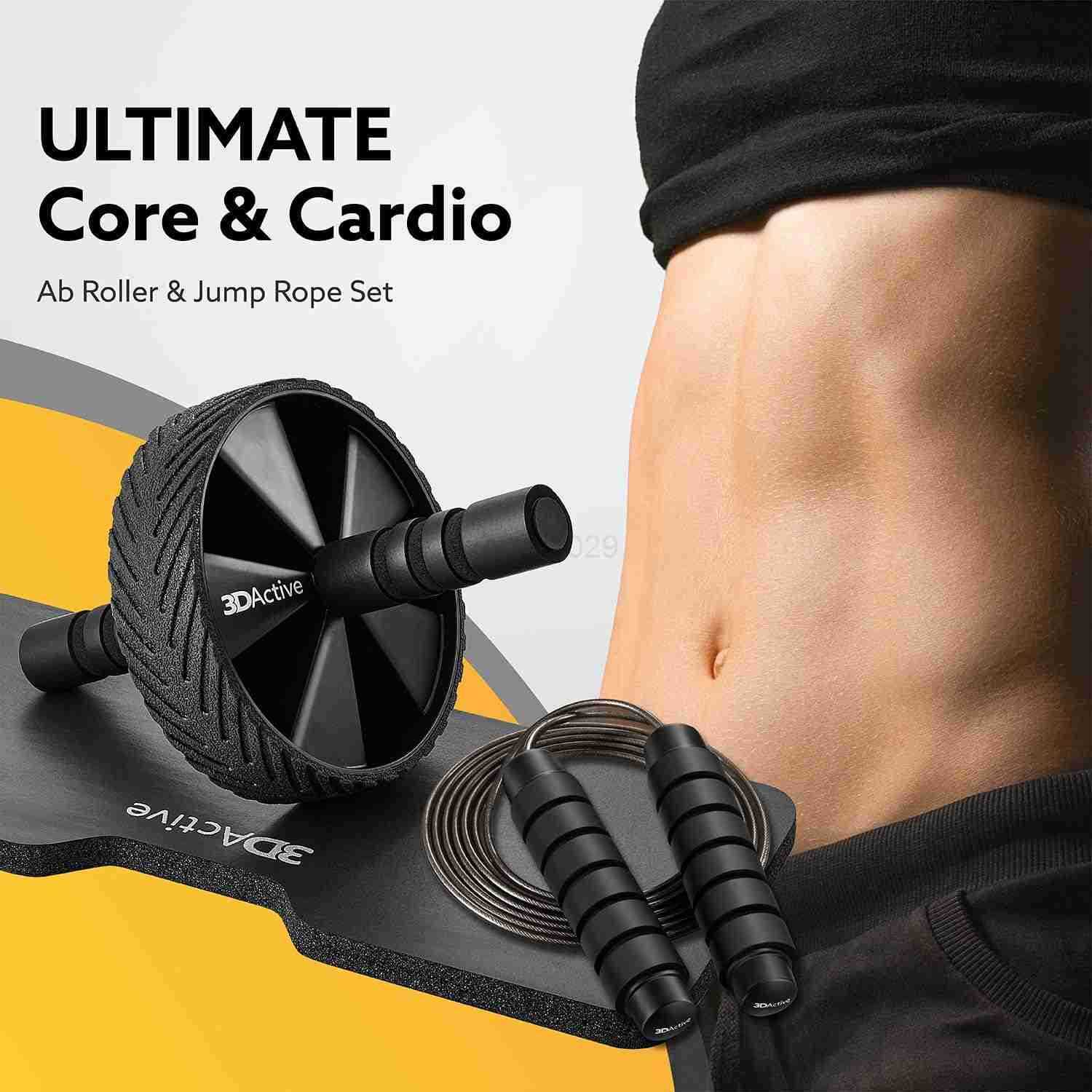 Ab Roller Wheel with Jump Rope Knee Mat Home Gym Exercise Equipment for Abs Workout Core Training Cardio Workouts W250904