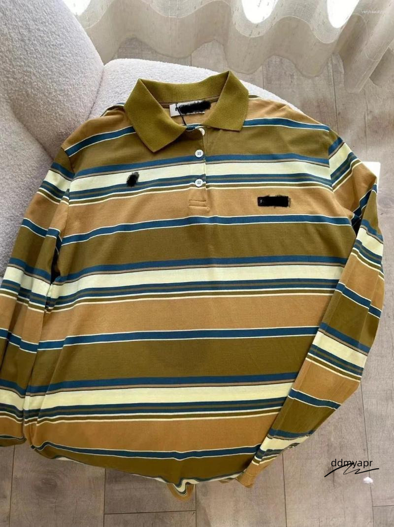 Women's T Shirts Spring And Summer Clothing Letter Embroidery Sticker Loose Striped Long Sleeved Polo Ddmyday Shirt Top Ddmyday Ddmyday Ddmyday