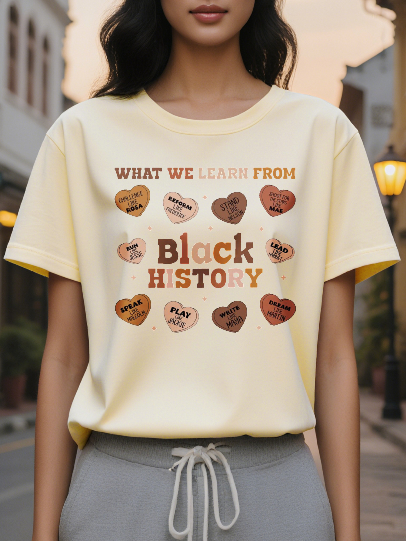 Black historical T-shirt, round neck sleeve, casual top, elegant autumn and winter series, letter pattern, cotton
