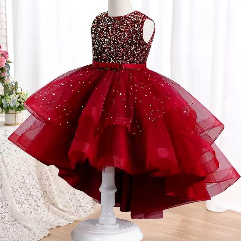 Girls Sleeveless Sequin Jumpsuit Trailing Birthday Communion Party Dress Flower Girl Pageant Party Dress Trailing Sequin Tulle Z250904
