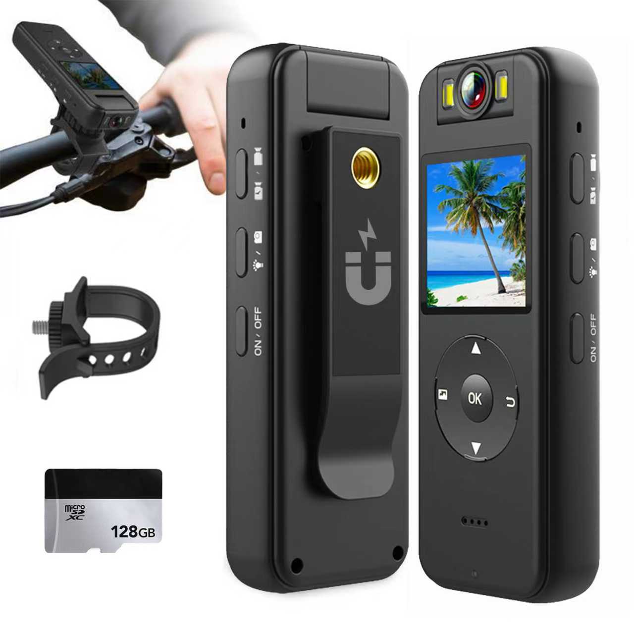 4K Pocket Action Camera, 4H+ battery life, 180° Handheld DV, Wearable Body Cam,1400mAh Vlogging Camera 128G Card, With 1/4 Screw Bracket