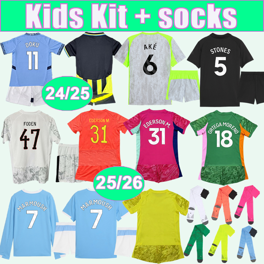 24 25 26 DOKU HAALAND Kids Kit Soccer Jerseys BERNARDO GVARDIOL FODEN STONES Home Away 3rd Concept Version Football Shirts