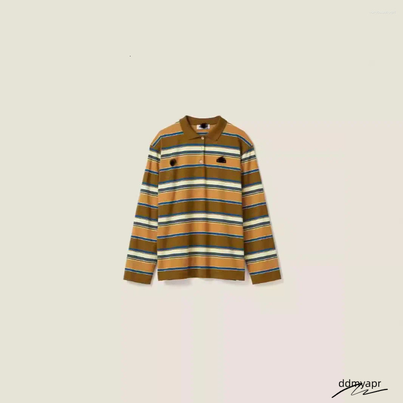 Women's T Shirts Spring And Summer Clothing Letter Embroidery Sticker Loose Striped Long Sleeved Polo Ddmyday Shirt Top Ddmyday Ddmyday Ddmyday