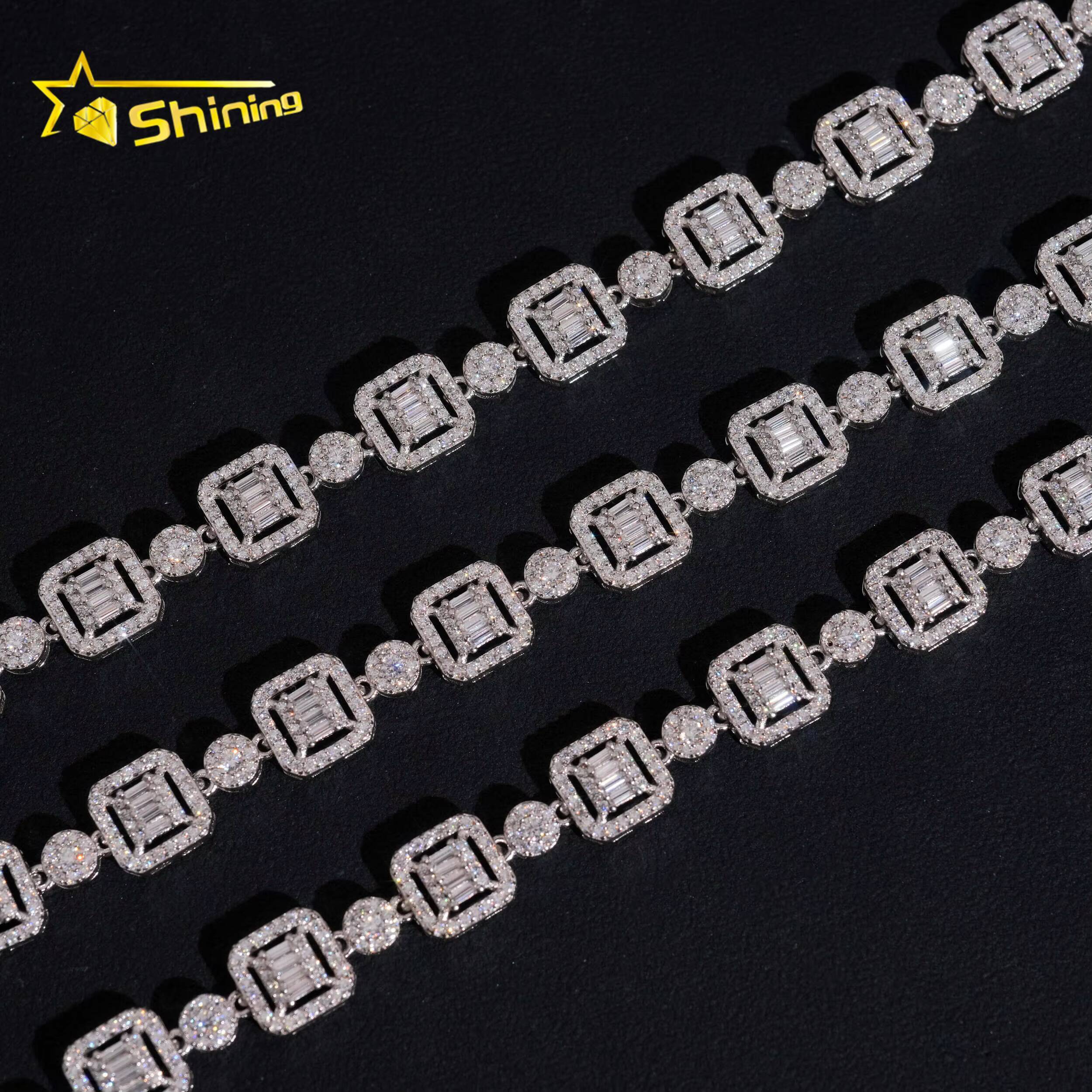 Hip Hop Jewelry 925 Sterling Silver Baguette Missanite Cuban Link Chain Iced Out Men Infinity Cuban Link Moissanite Necklace