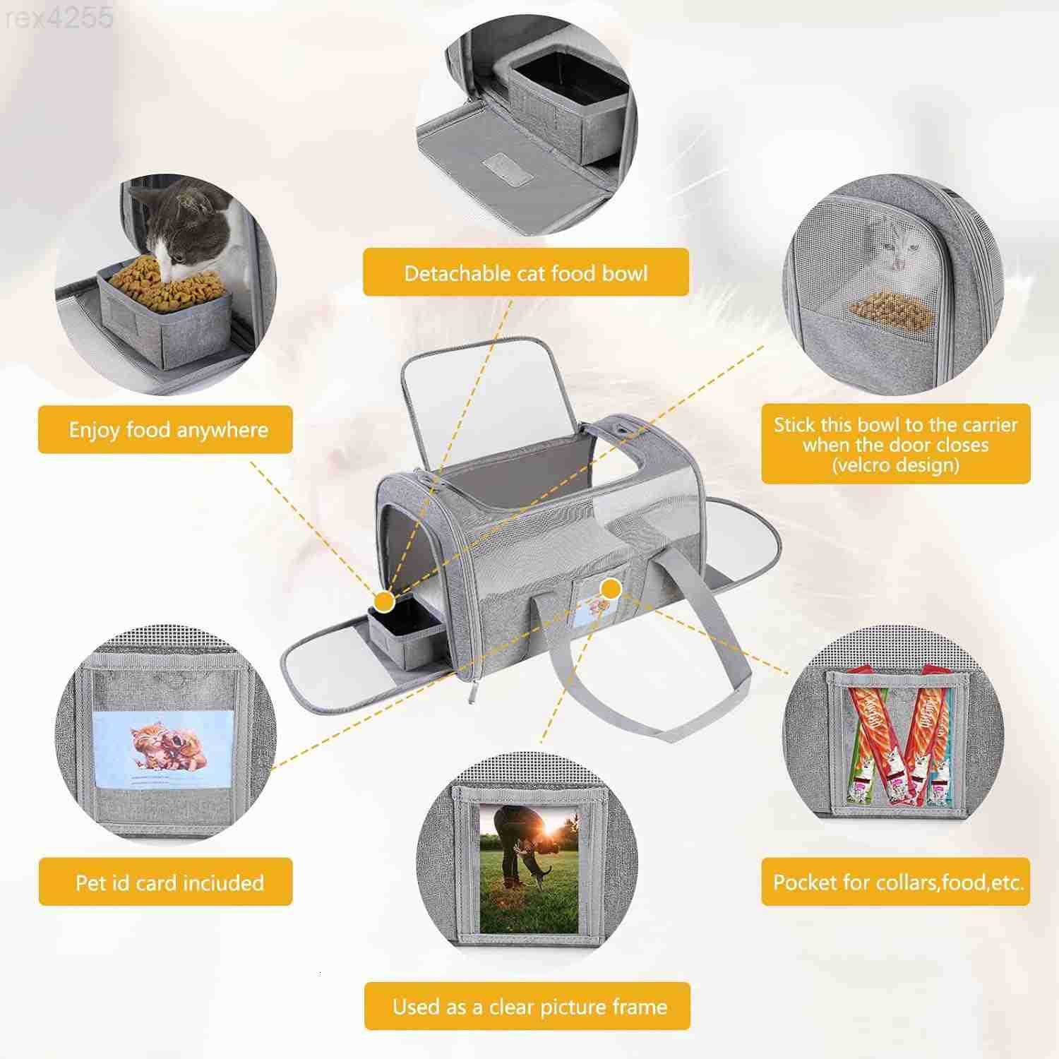 Cat Carrier Dog Carrier Pet Carrier Airline Approved for Small Dogs Kitten Carriers Under 15lb Collapsible Soft Sided TSA Approved Travel CarrierGreyW