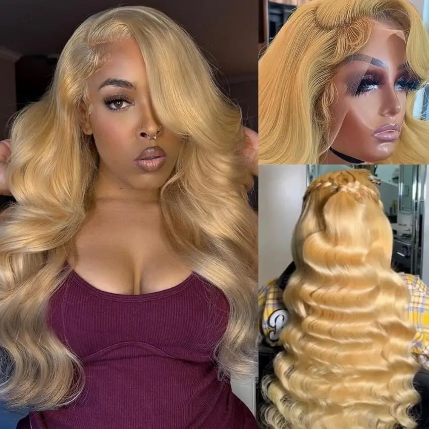 Honey Blonde Colored Body Wave Human Hair Wigs 13x6 Hd Lace Frontal Wig Color 27 Pre Plucked Water Wave High Density 13x4 Transparent Lace Wigs for Wo