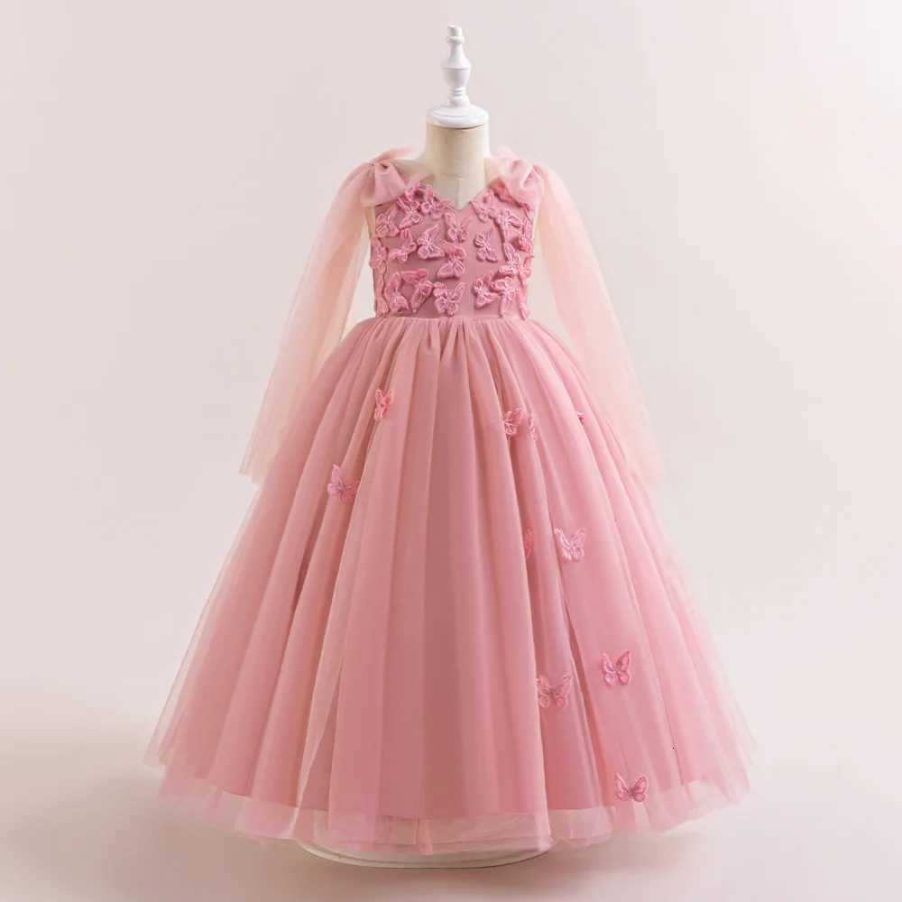 Fluffy White Bridesmaid Dresses For Girls Butterfly Applique Elegant Kids Party Dress Children Girl Wedding Birthday Prom Gown Z250904