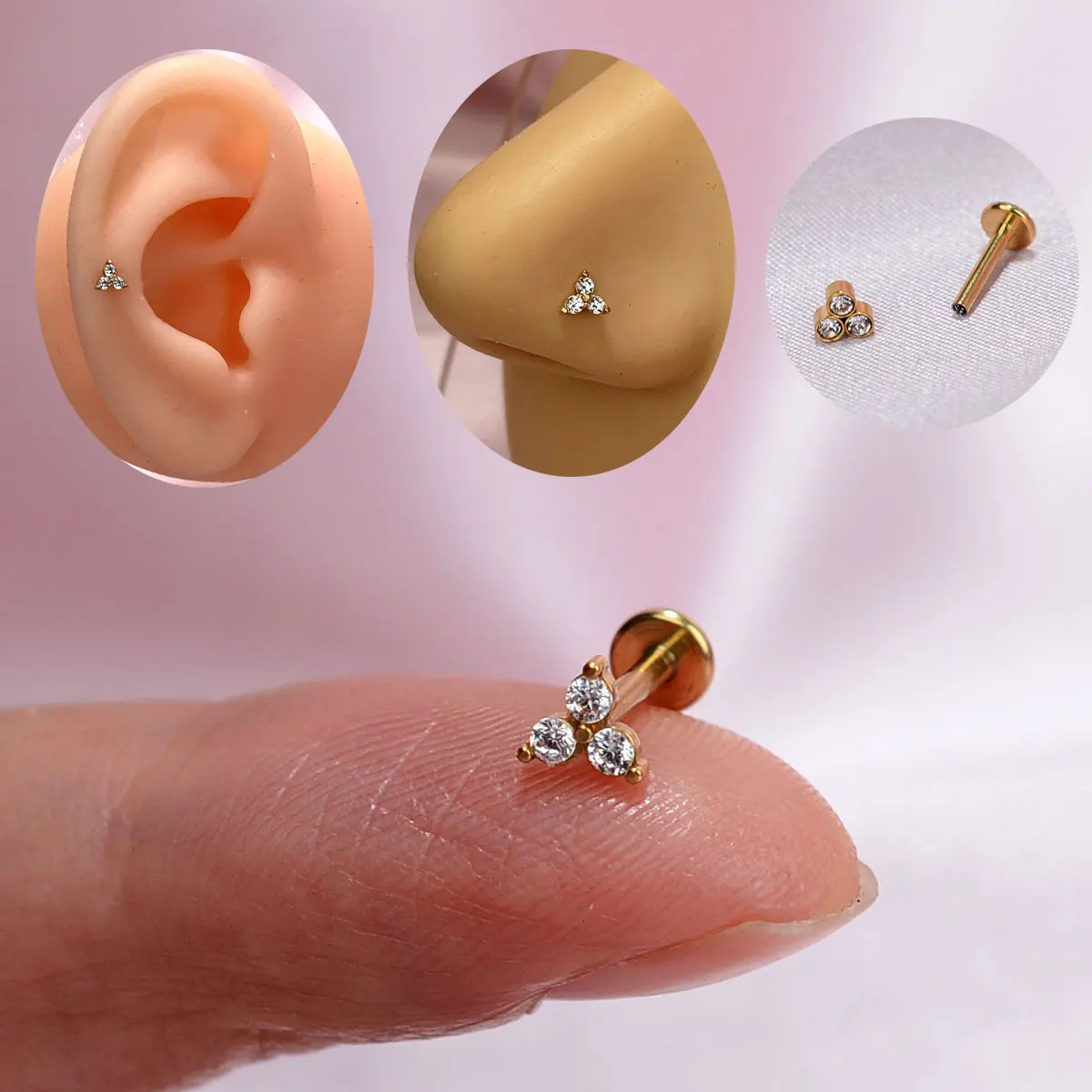 1PC Steel Tiny Zircon Crystal Tragus Helix Piercing Labret Lip Studs Nose Ring Internally Thread Cute Body Jewelry 250903