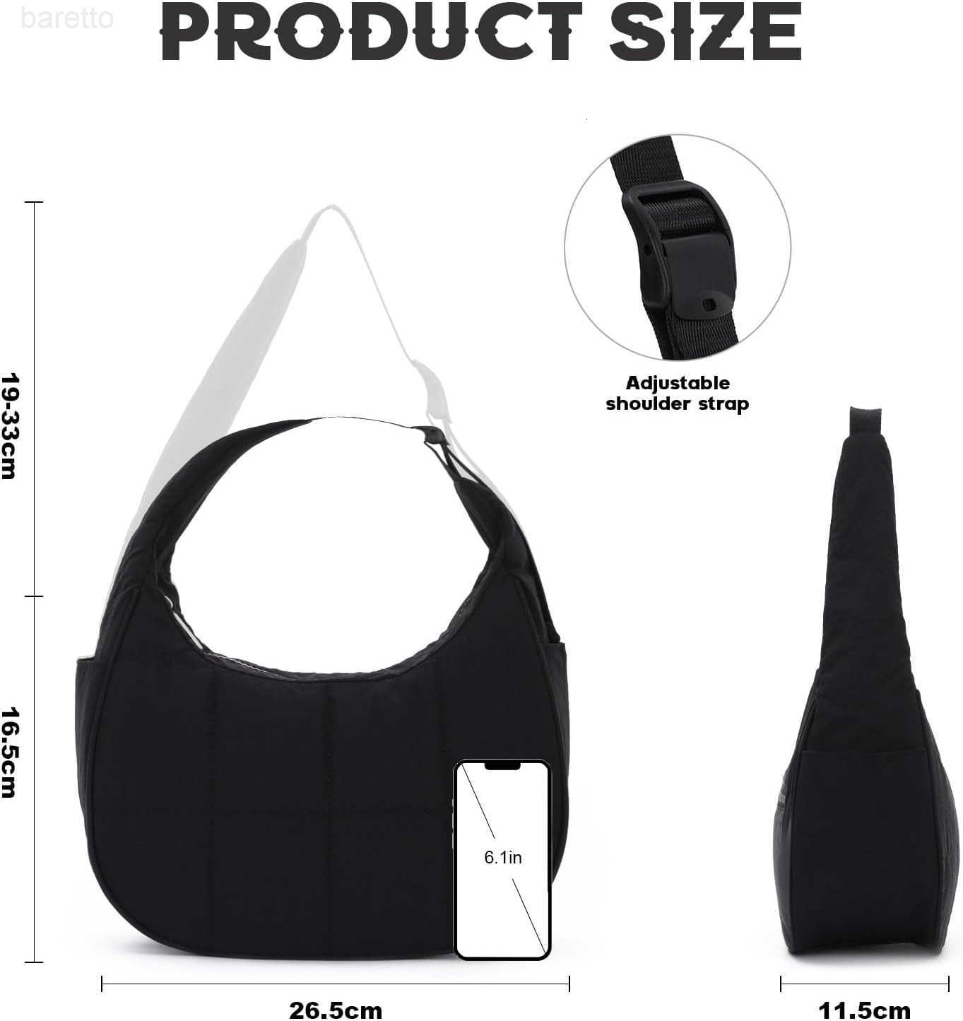 Puffer Crescent Shoulder Bag for Women Small Nylon Quilted Handbags Puffy Purses with Adjustable Strap M250903