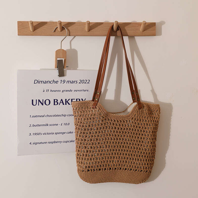 Casual Hollow Out Single Shoulder Cotton Woven Small Lazy Style Handheld Straw Vacation Beach Women's Bag