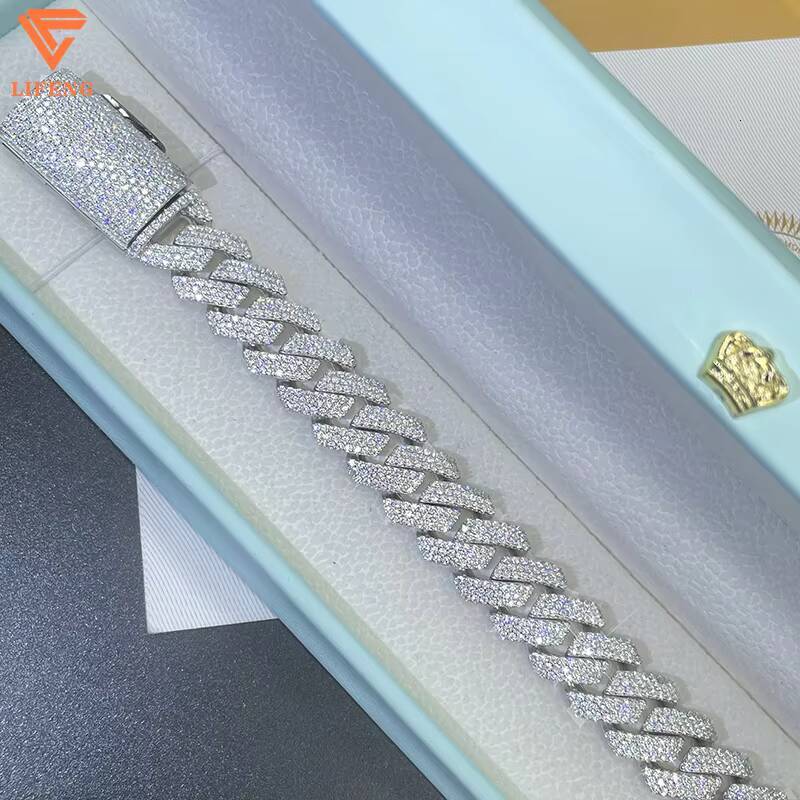 Hot Sale Miami Hip Hop 14mm 925 Sterling Silver Cuban Link Chain Bracelet VVS Moissanite Diamond Jewelry Perfect Gold Necklace
